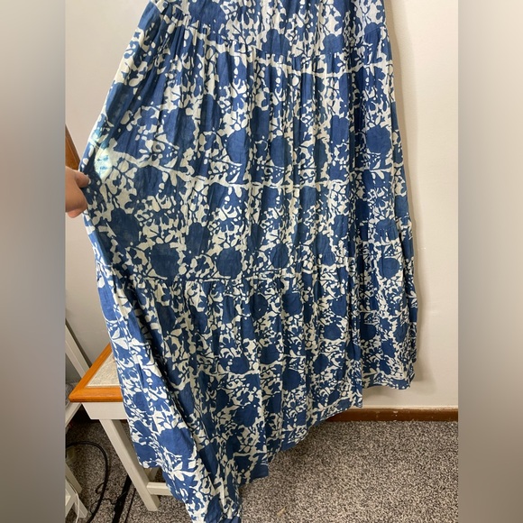 Mirth Caftans VIENNA MAXI DRESS in Blue Floral Sz XL Handcrafted in India Cotton - Picture 9 of 14